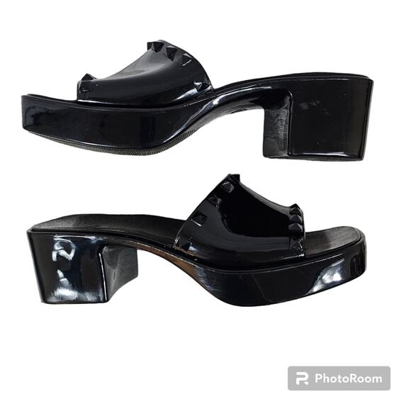 Madden Girl Pacer Black Platform Chunky Heel Slides Size 9 - Picture 2 of 10